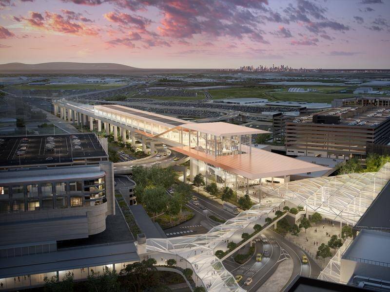 An artist's impression of what a proposed train station at Melbourne Airport could look like. (HANDOUT/RAIL PROJECTS VICTORIA)